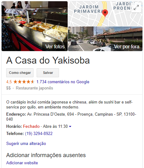 Casa do Yakisoba Google Meu Negócio